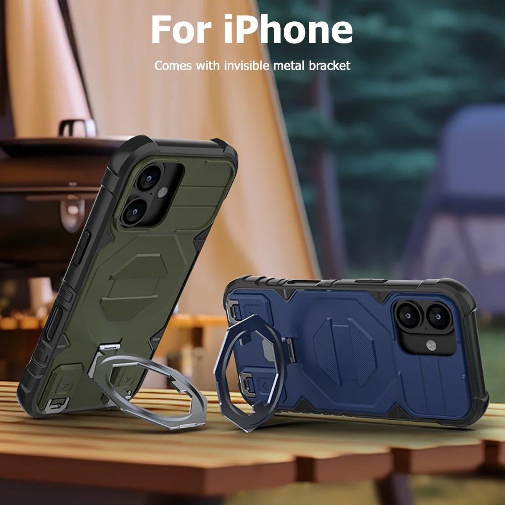 Ring Kickstand Magnetic Phone Case For Apple iPhone 17 Air 16 15 14 13 Pro Max Detachable Wrist Lanyard Strap Shockproof Cases view 2