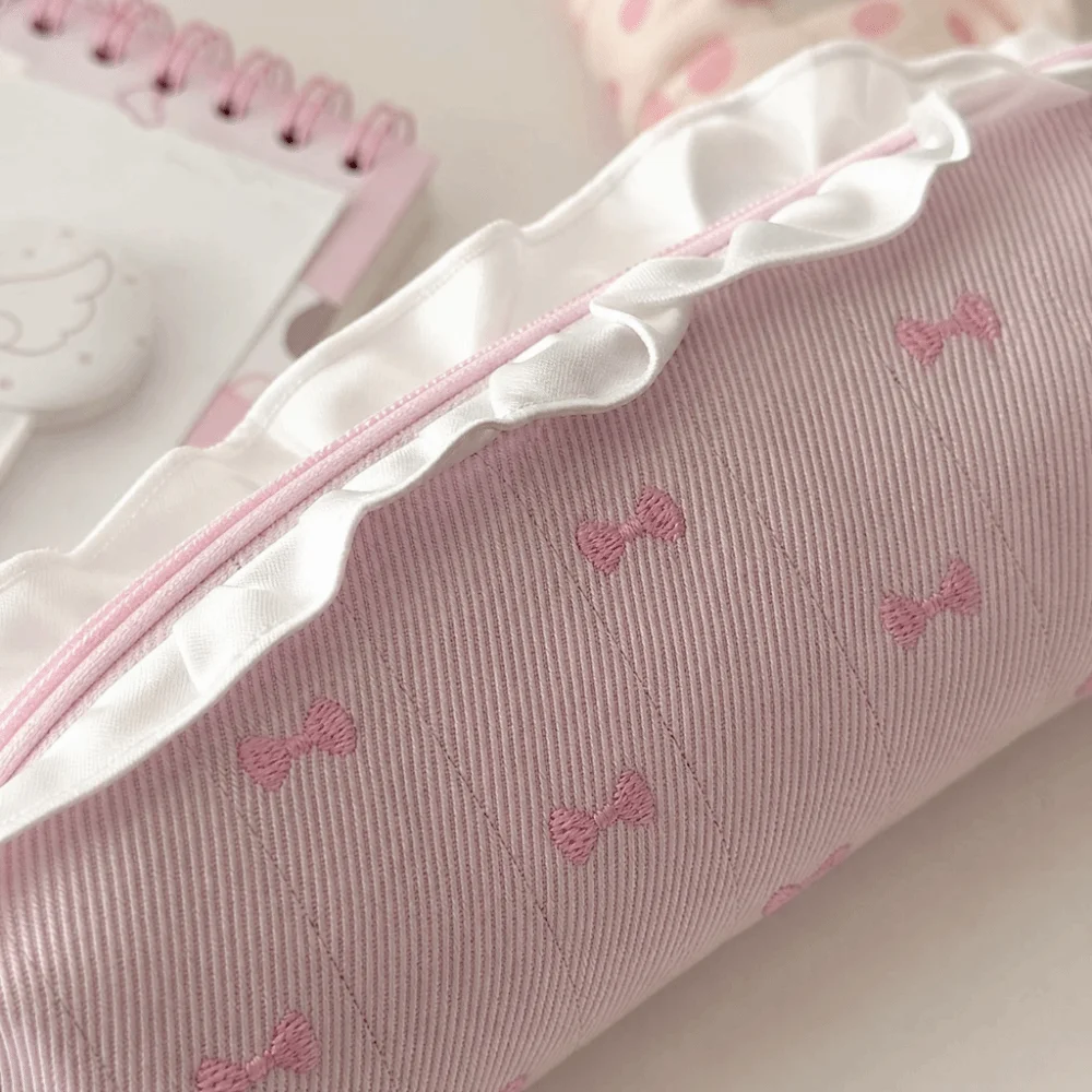 Ballet Ruffle Lace Bow Embroidery Pencil Case Large Capacity Pen Bag Kawaii Pencil Pouch Students Stationery Organizer Bag image 3