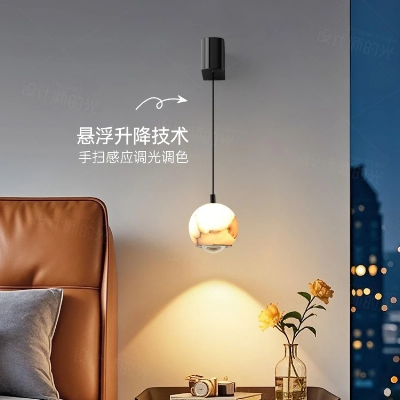 

Italian Designer Adjustable Lifting Bedside Wall Lamps Natural Marble High-end Atmosphere Wall Lights Bedroom Hotel Study Aisle