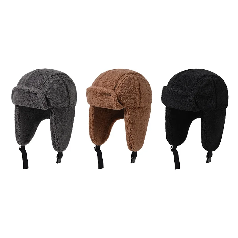 Korean Lamb Wool Bomber Hat Men Women Winter Japanese Pilot Ear Protection Hat Northeast Cold Protection Outdoor Warm Hat