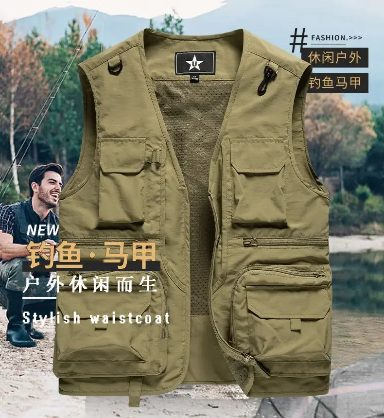 Multiple Pockets New Men Thin US Tactical Hiking Fishing Vest Mens Photographer Waistcoat Mesh Cargo Sleeveless Jacket Tool Vest