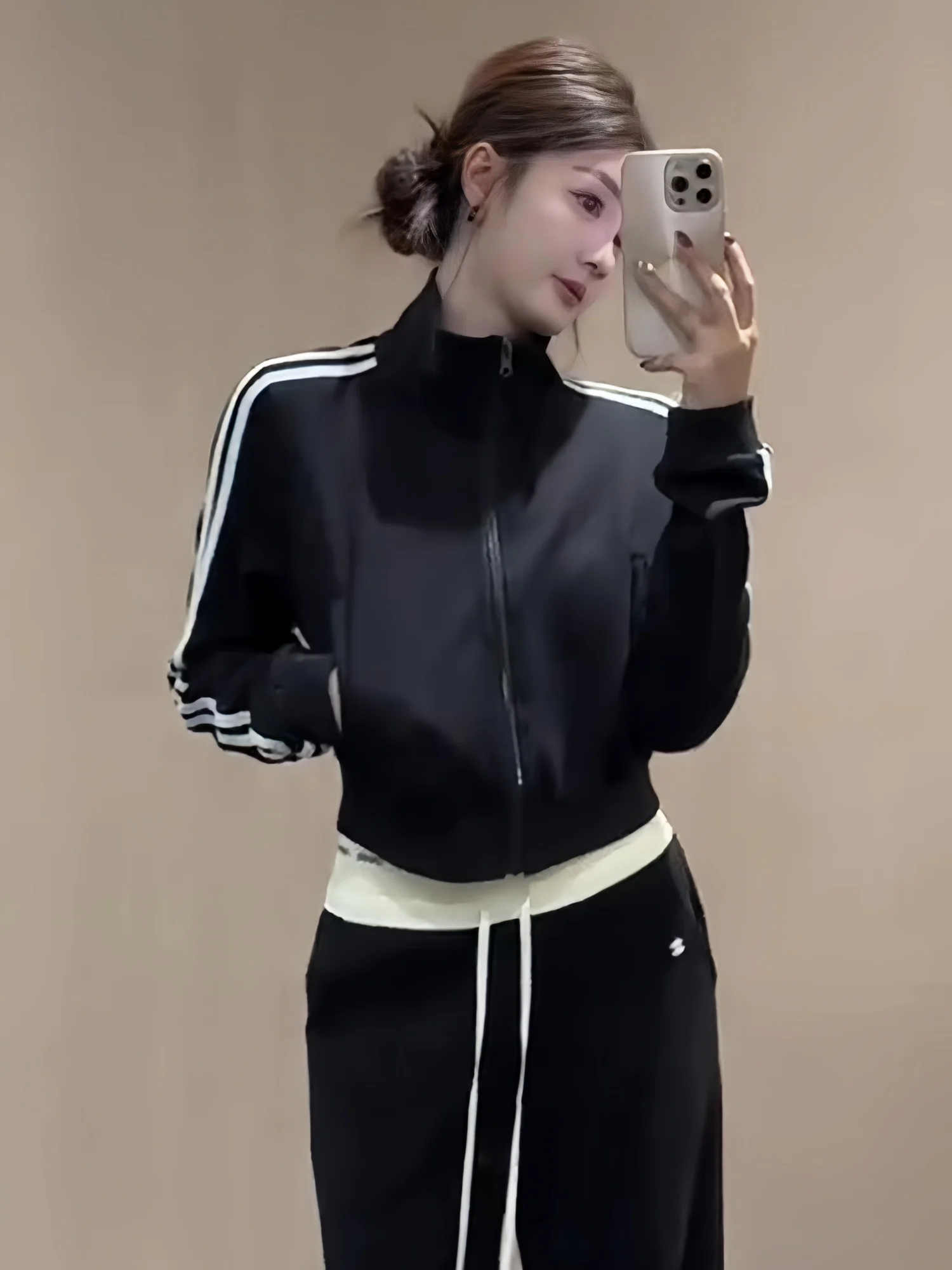 Retro American Zipper ort Sweatirt Jaet Casual Spor Outerwear Women's Stand Collar Cardigan Sle Commute Loose Fit