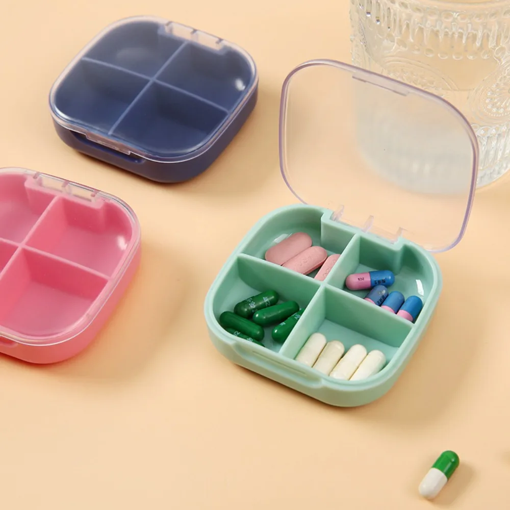 Mini pastillero portátil de 4 rejillas, contenedor organizador de medicina de viaje, caja dispensadora de almacenamiento de tabletas selladas para medicina Pastillero