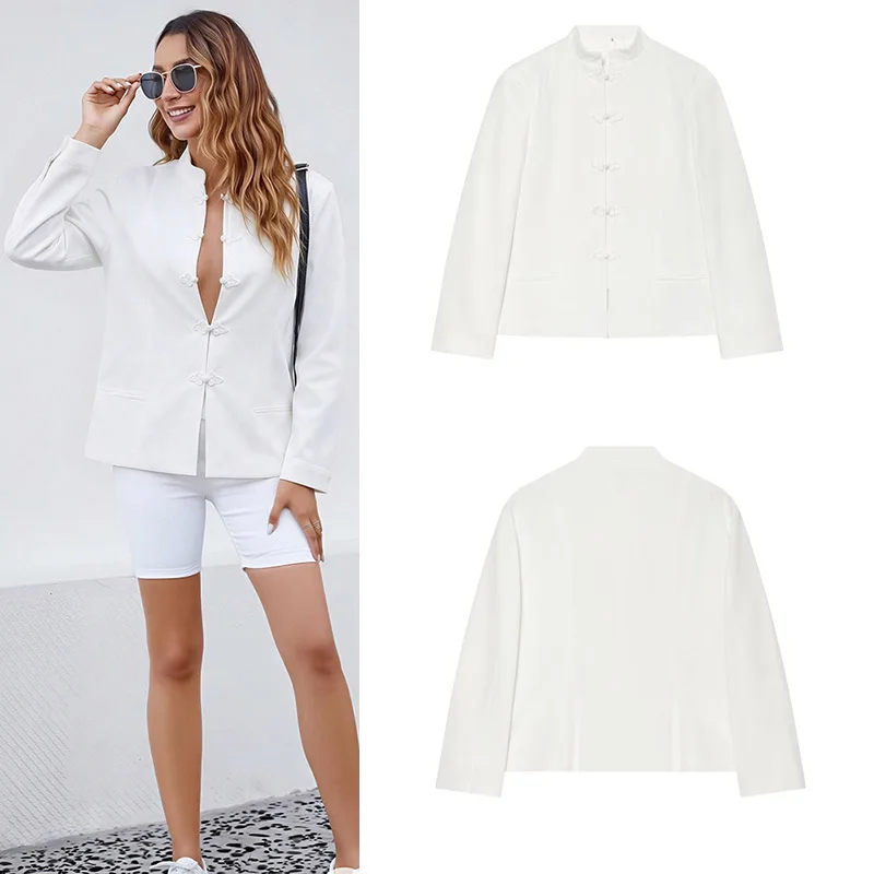 Women's Stand Collar Short Outerwear Casual Daily Jacket Long Sleeve Buttons Decoration Versatile Wear for Females 2026 New