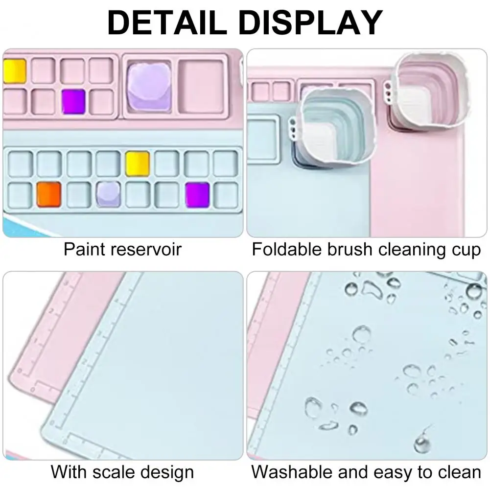 Drawing Mat Silicone Painting Mat with Cup Efficient Mixing Palette for Artists Non-stick Silicone Art Mat Craft for Kids