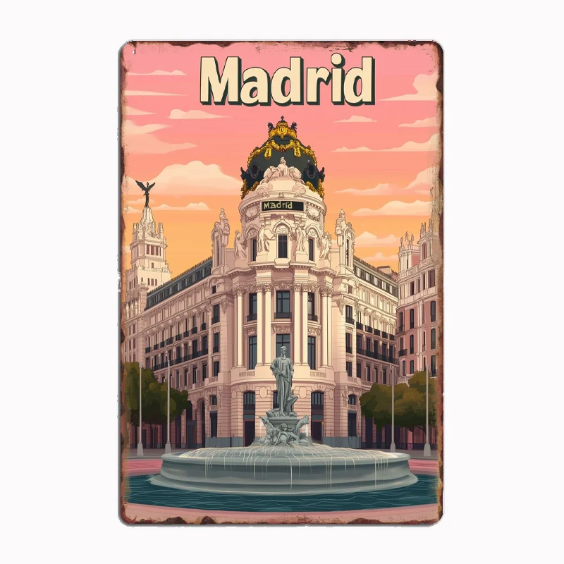 Digital Art of Madrid's City Skyline Art  Poster Metal Plaque Poster Club Home Bar Cave Classic Plaques Tin Sign Room Wall Decor