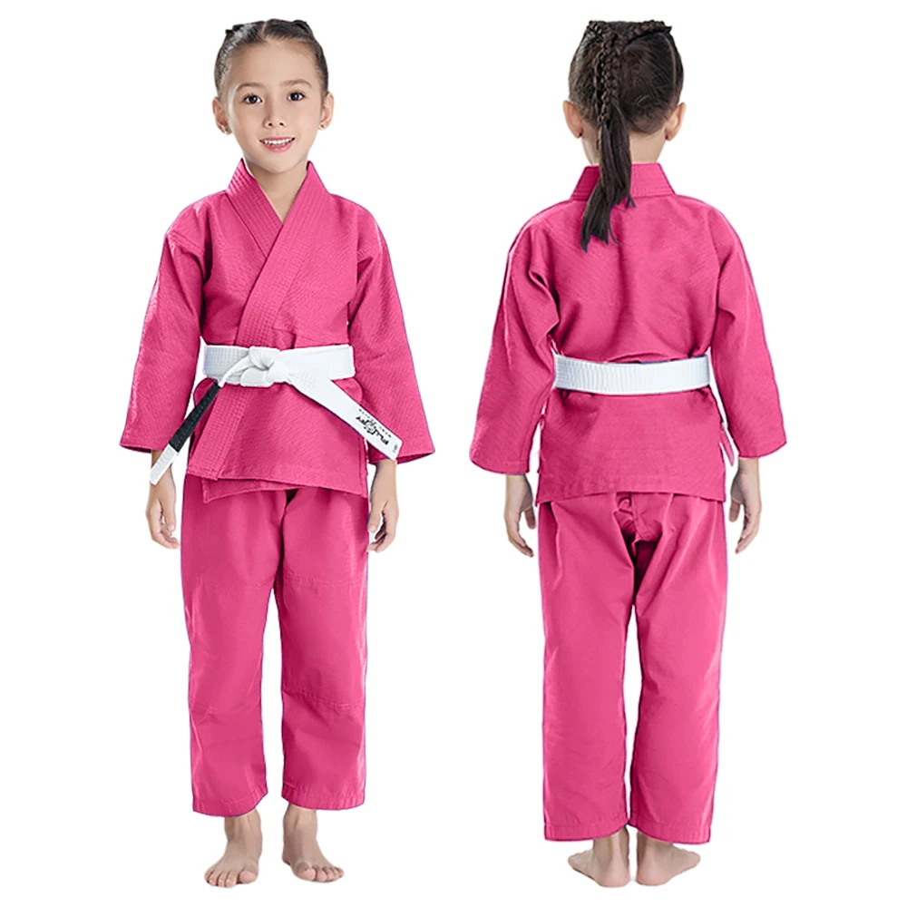 FLUORY Rose Red High Quality Professional Brazilian Jiu Jitsu Suit Set, Elastic Waist Pants, Thickened Children's Jiu Jitsu Suit