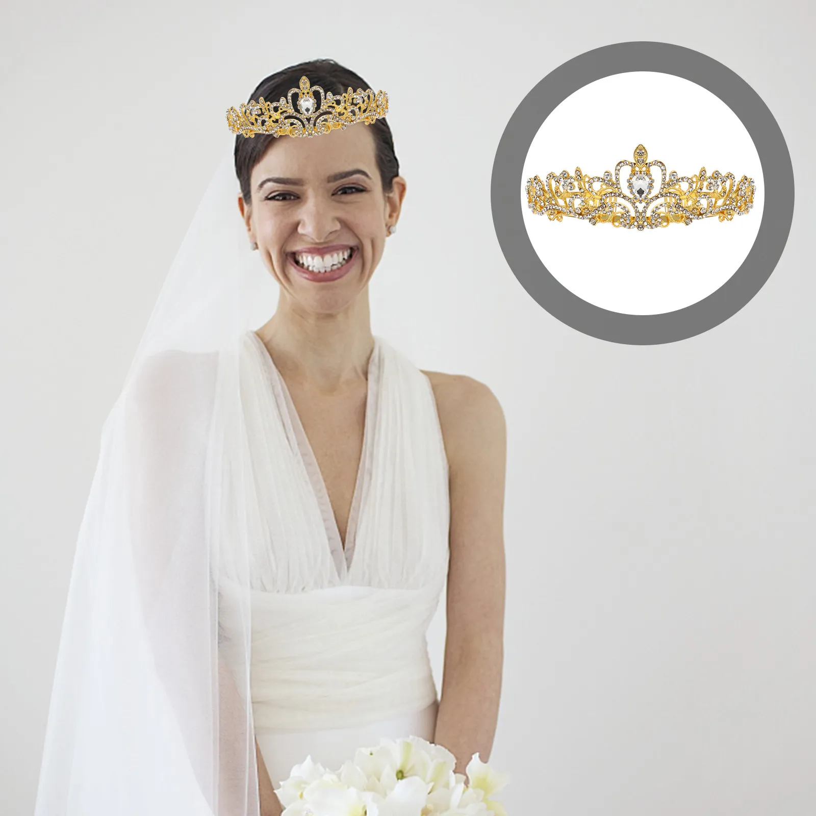 Alloy Rhinestone Bride Crown Tiara for Wedding Ceremony – Elegant Non-Deforming Hair Headdress