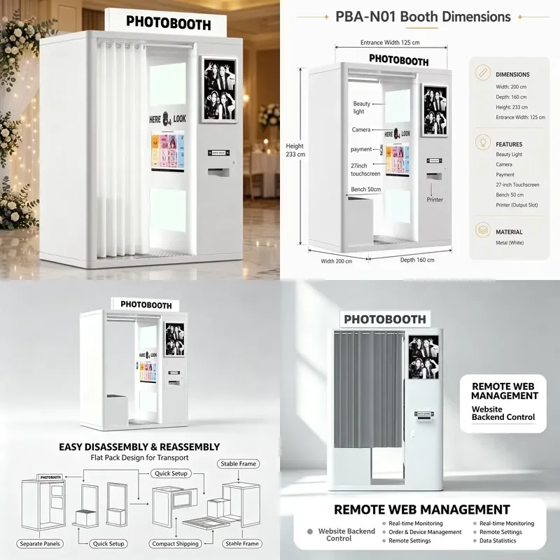 Simple Style LED Photography Booth 21.5 Inch Touchscreen Selfie Photo Booth with Camera Instant Printing Machine for Events