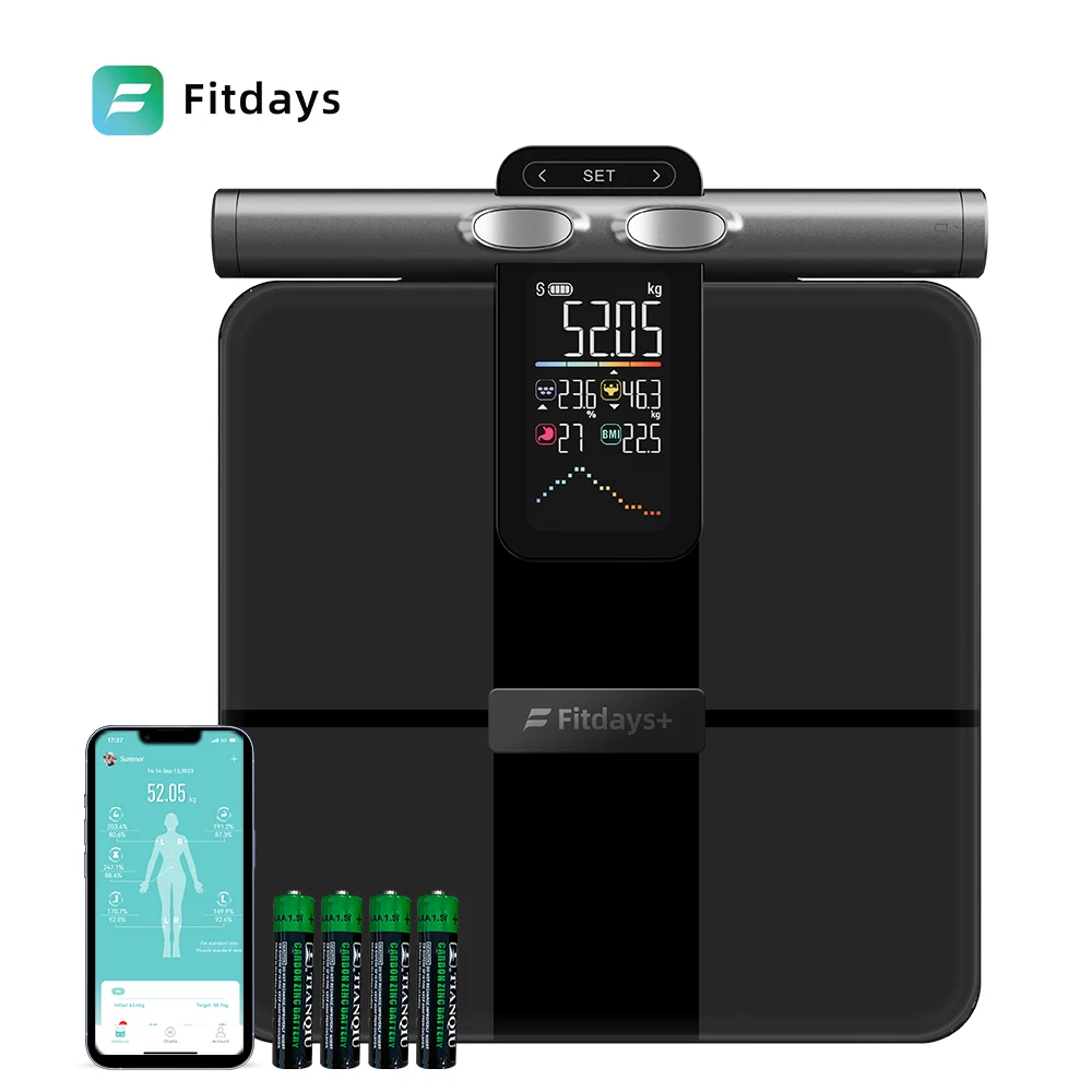 Fitdays+ Smart BMI App Digital Electronic for Welland Body Fat Measuring Percentage 8 Electrodes Bathroom Fitdays BMR Muscle