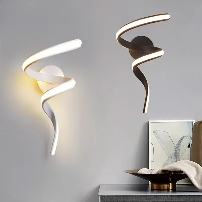 Modern Minimalist Wall Lamp Creative Spiral Lines Lustre Sconces Parlor Backgroud Bedroom Bedside Study Office Decor LED Fixture