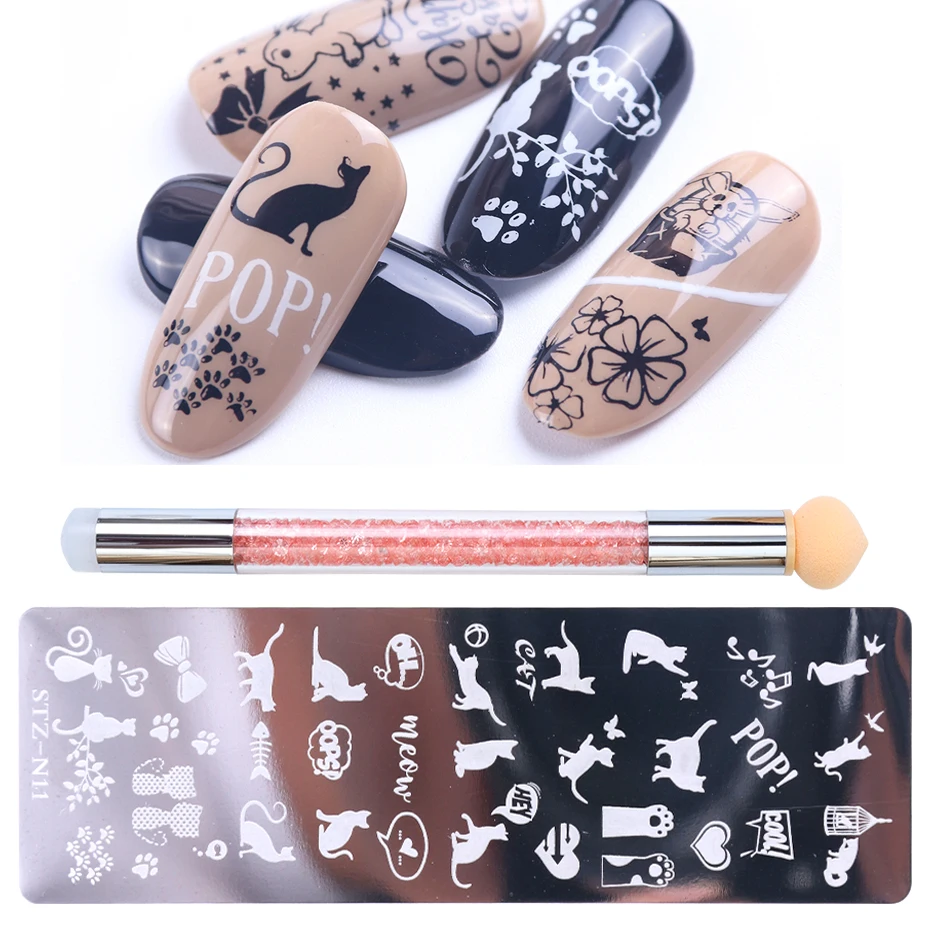 Nail Art Stamping Plate Set Double Sides Stamper Pen Image Stencil For Nail Polish Printing Template Manicure Tool BESTZN01-12-1