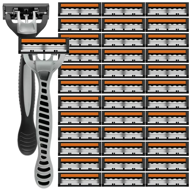 

Skin Guard Anti-Slip Handle Replacement Triple Blades Reusable Safety Manual Razors for Men Shaving Bathing Trave