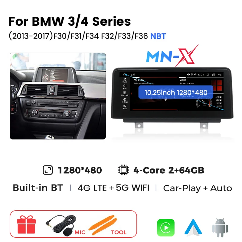 MEKEDE Android 14 Autoradio Voor BMW 1 2 3 4 Serie F20 F21 F22 F30 F31 F32 F33 F34 F36 GPS Draadloze Android Carplay Auto 4G WIFI
