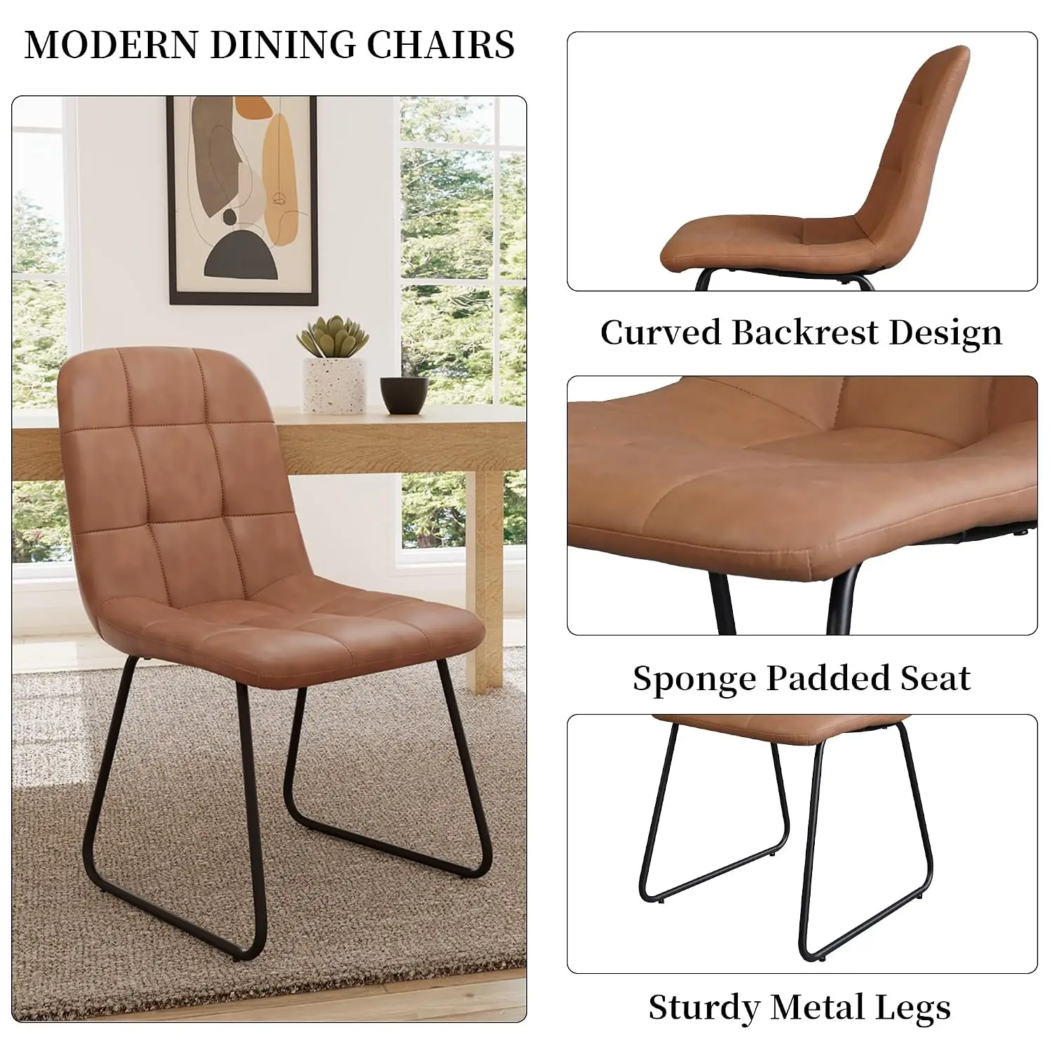 Round Dining Table Set 4 Mid Century Modern Kitchen Coffee Table & 4 U Chairs Apartment Cream Brown, Customized view 6