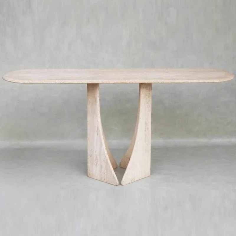 

Wabi Sand Wind, Designer Model House Natural Yellow Travertine Villa Foyer Entrance Entrance Table, Decorated Table Against