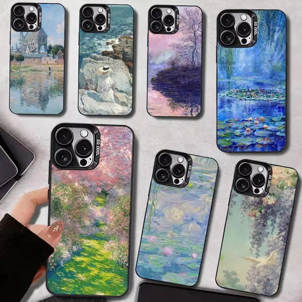 Pittura a olio Claude Monet Custodia per telefono posteriore in argento colorato per IPhone 17 16 15 14 13 12 11 Plus Pro Max Plus