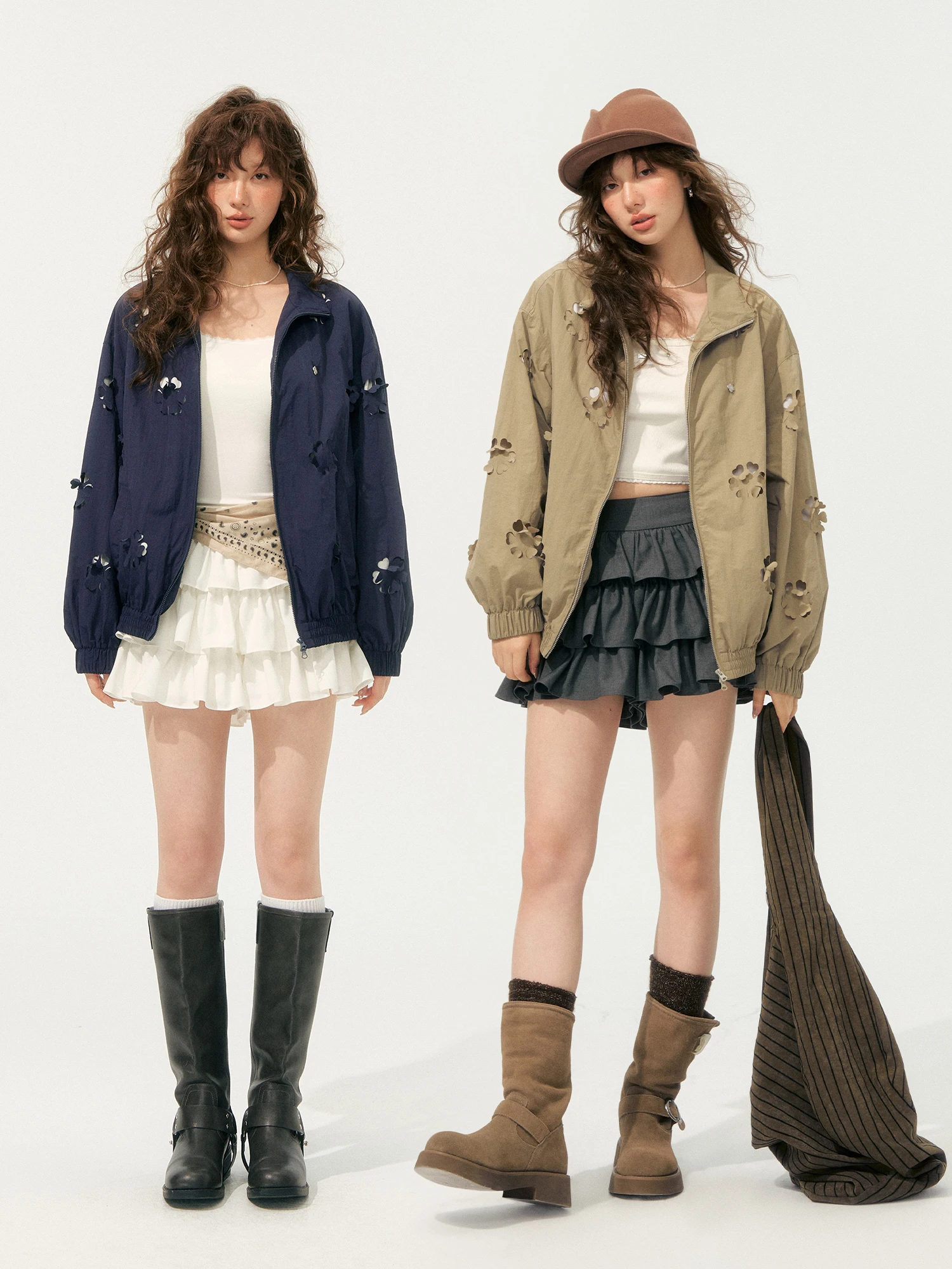 

Женская укороченная куртка SOMESOWE Heavy Industry с вырезами и цветочным узором, в американском панк-стиле, осенняя, на молнии