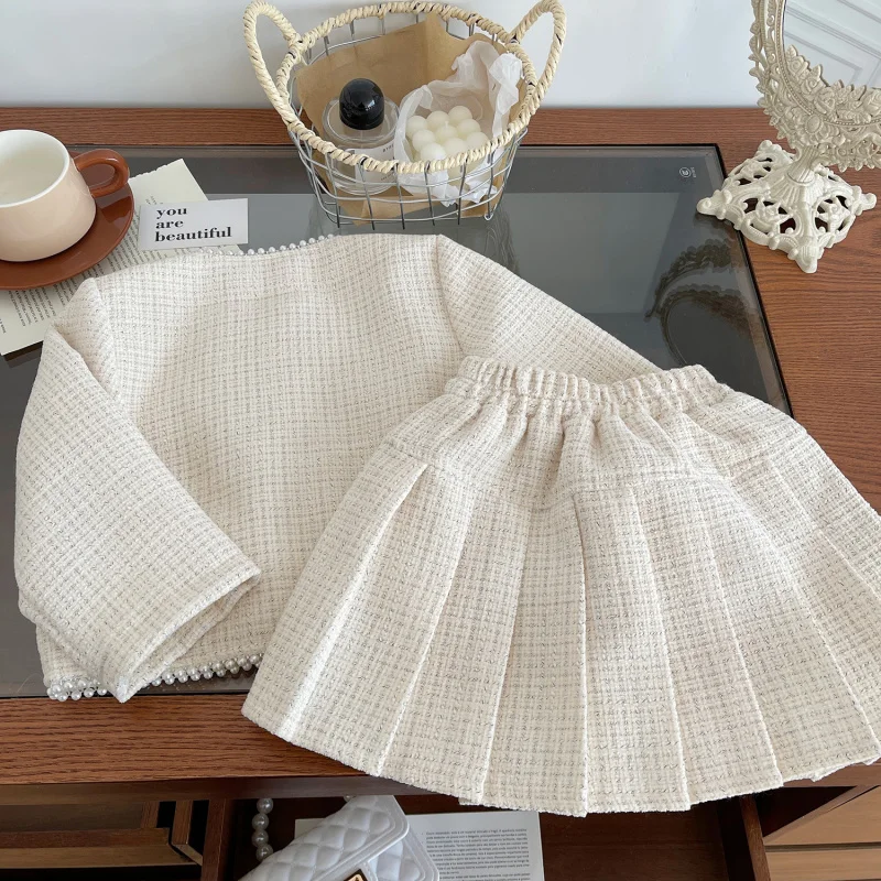 

Autumn New Girls' Outfit Fashionable and Elegant Little Girl Pleated Skirt Two-Piece Set