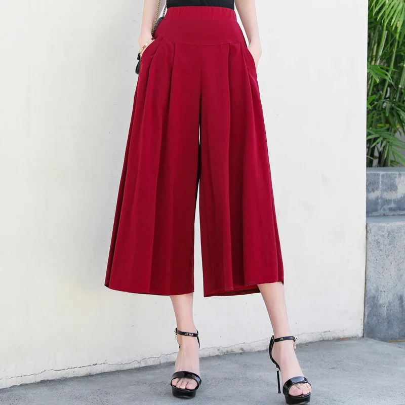 

New Solid Color Wide Leg Pants Women Summer Casual Loose Trousers Ankle Length High Waist Summer Pants Women Trousers