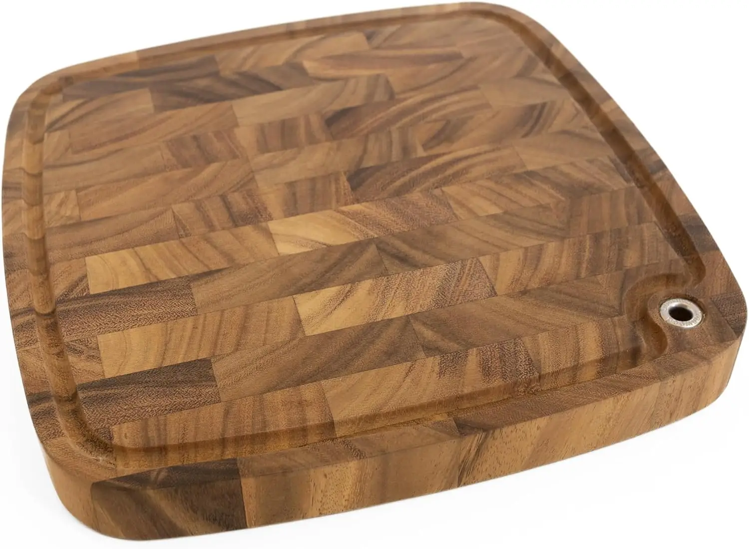 

Carolina Acacia Wood Chopping Board, 14" End Grain Butcher Block Cutting Board With Juice Channel