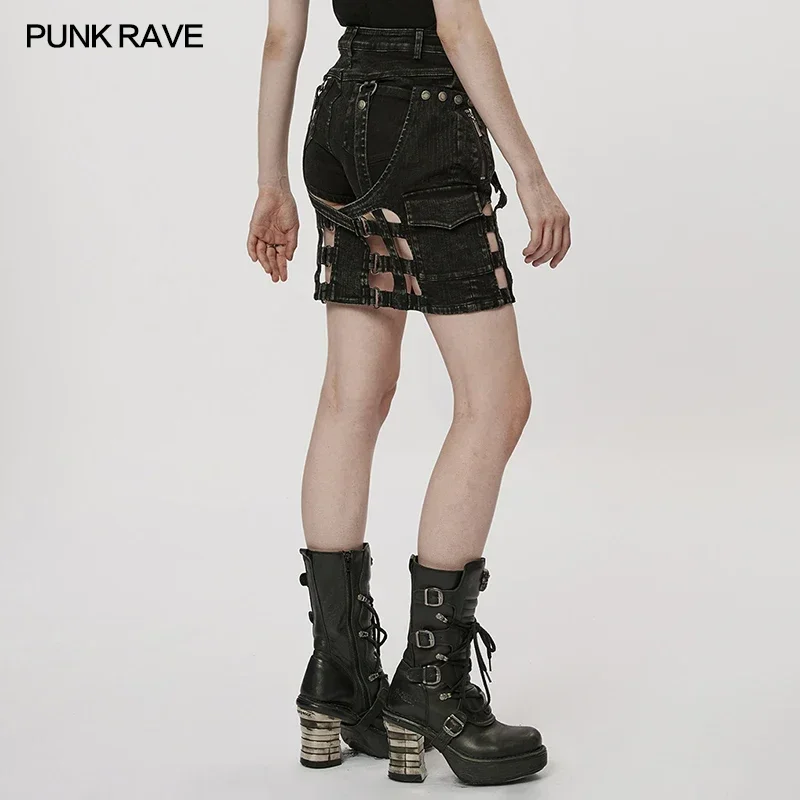 PUNK RAVE Women's Punk The Post-apocalyptic Techwear Style Pantskirt Daily Personality Detachable Two Wear Design Shorts Skirt