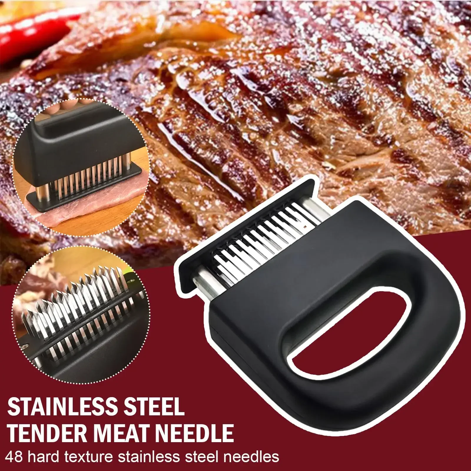 Meat Tenderizer with 48 Steel Needles, Steak Softener Pounder, Kitchen Cooking Tools, Hammer Gadgets, L8O3