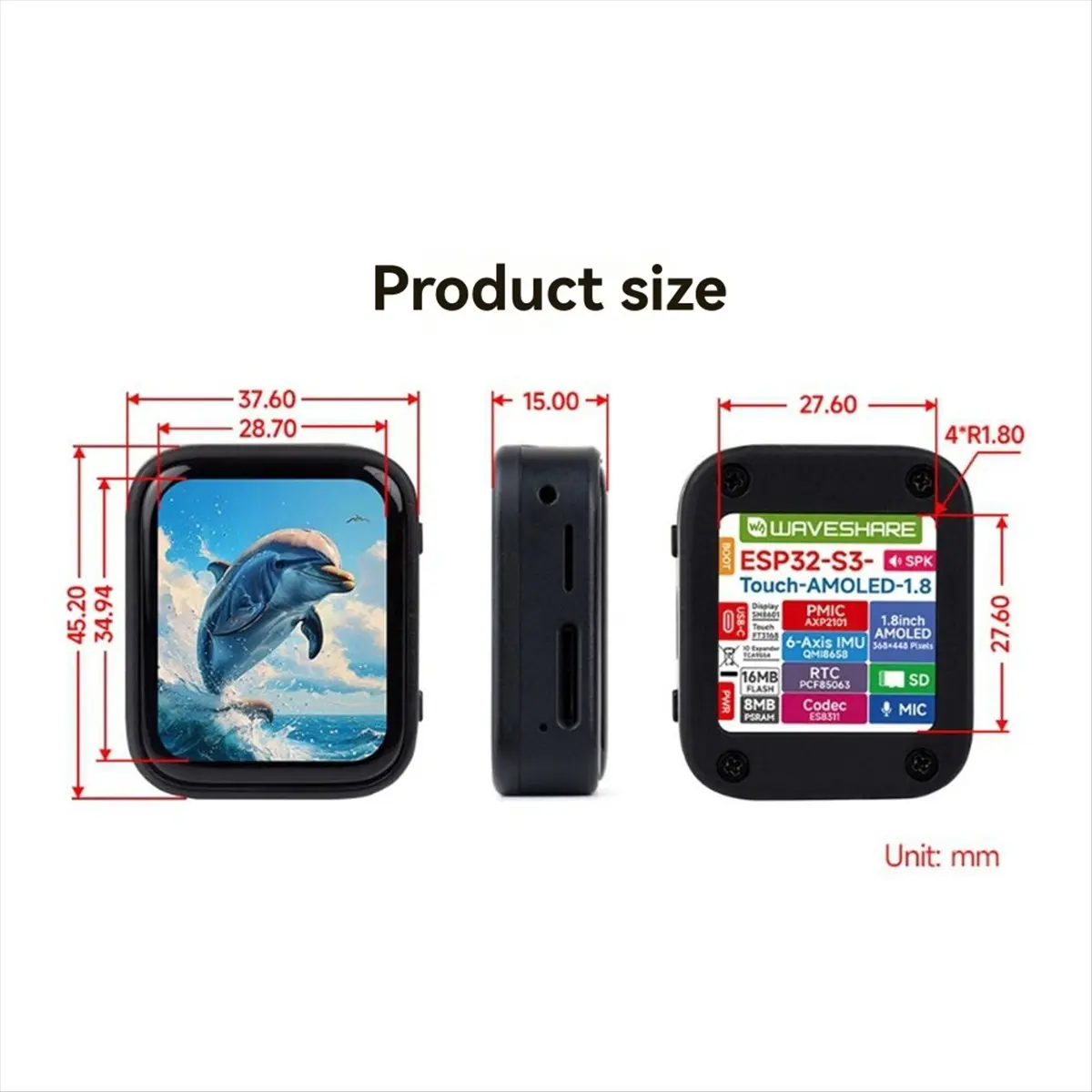 M85K  ESP32-S3 1.8inch AMOLED Touch Display AI Development Board 32-Bit LX7 Dual-Core Processor 368x448