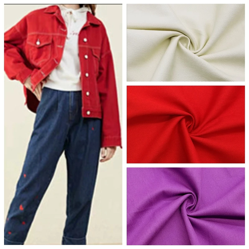 

Плотная хлопковая джинсовая ткань саржевого переплетения (твил) на метр для пошива пальто, курток, джинсов, шляп, сумок, юбок, а также для рукоделия и пошива одежды, однотонная, желтая, красная, розовая