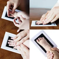 Safe Non-toxic Baby Footprints Handprint No Touch Skin Inkless Ink Pads Kits for 0-10 Months Newborn Pet Dog Footprint Souvenir 2
