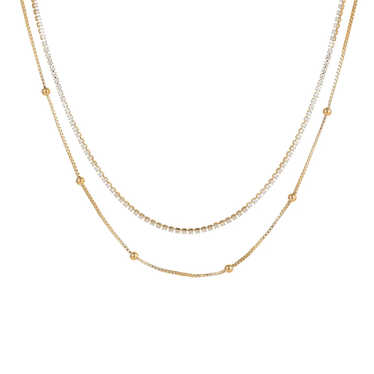 قلادة من الفولاذ المقاوم للصدأ بطبقات مطلية بالذهب للنساء، قلادات بسلاسل مزدوجة من الفولاذ المقاوم للصدأ، قلادة بسيطة غير مشوهة