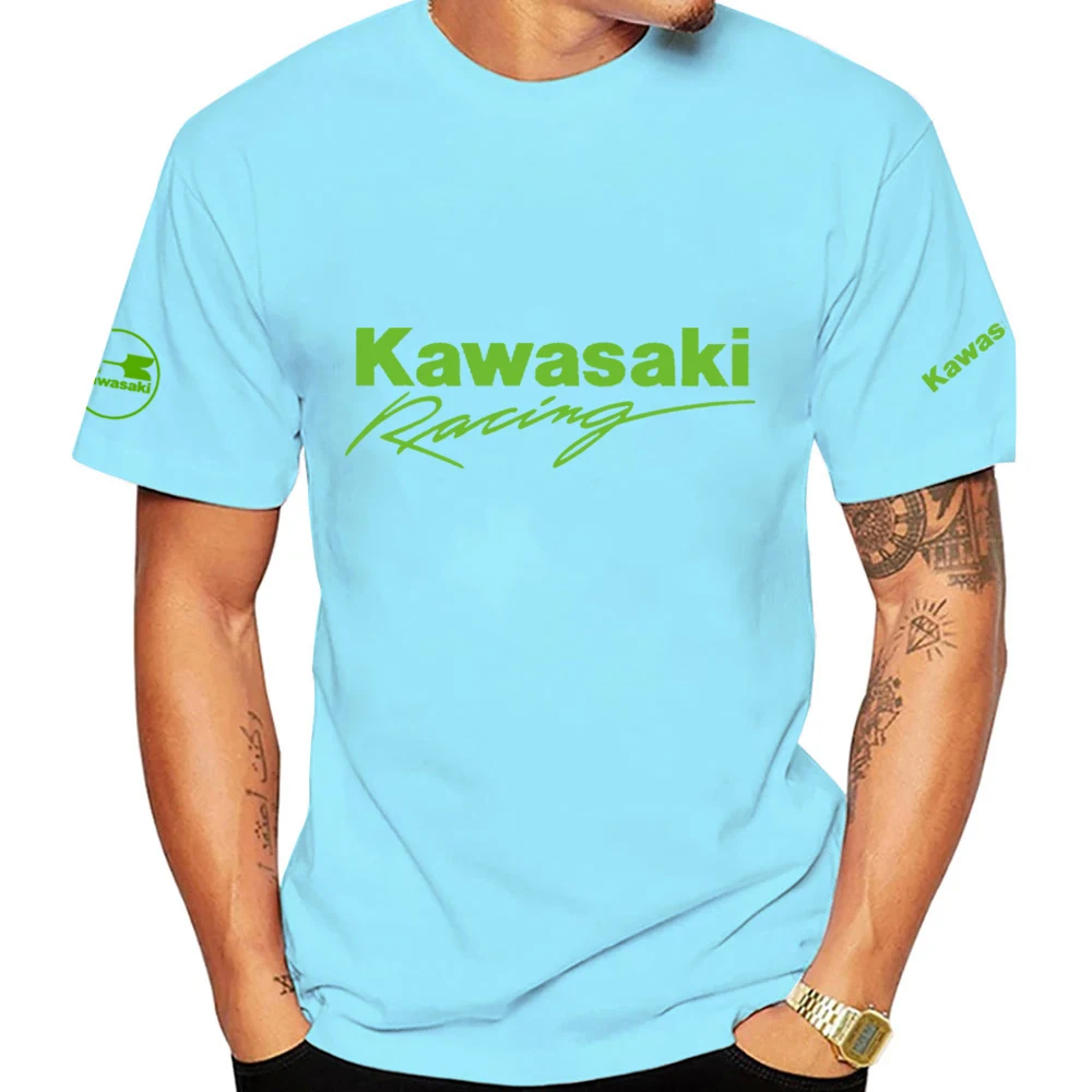 Summer Kawasaki Motorcycle Men T-shirt Summer Short Sleeve Sport Women Tee Shirts  100% Cotton Male sports Clothes Tops