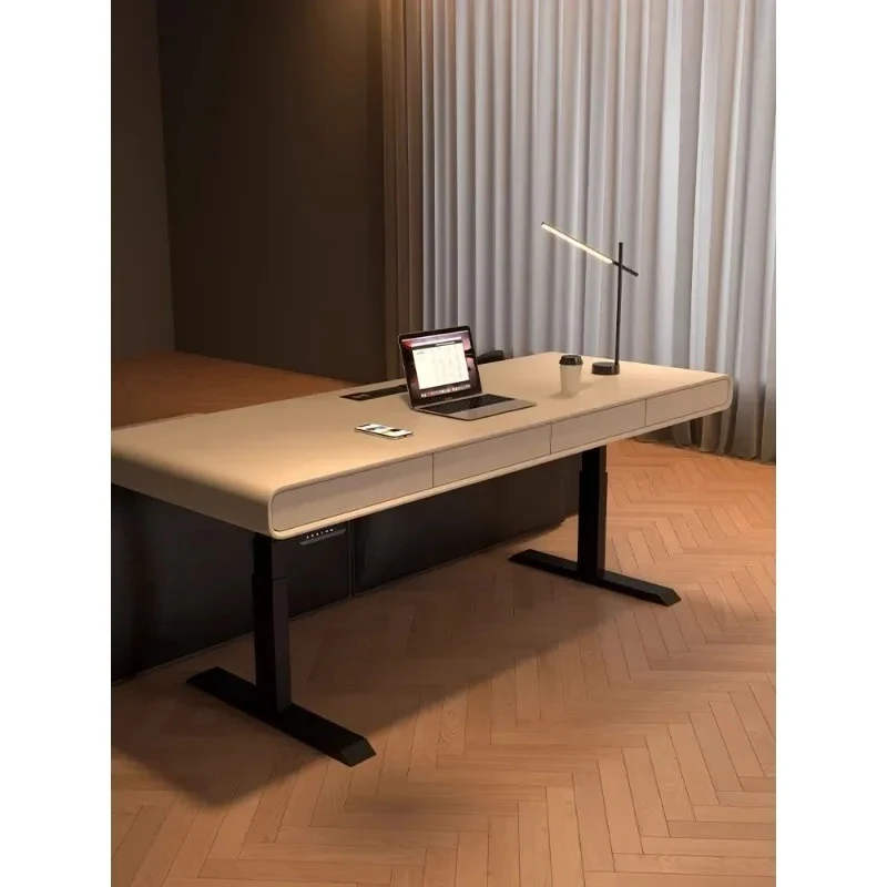 European minimalist lifting workbench | Dual-engine electric system with natural solid wood texture, one-click to unlock