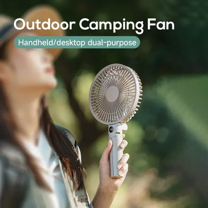 

Portable Handheld Fan USB Rechargeable 4 Speed Wind Camping Tripod Fan 180 ° Adjustable for Outdoor Desktop Use/Tent Ceiling