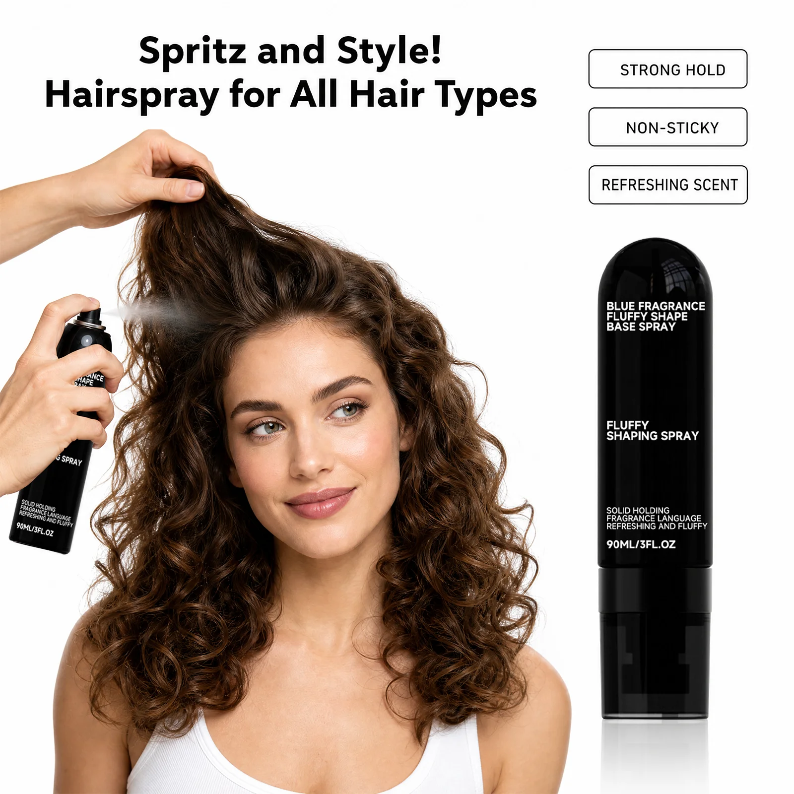 Fluffy Hair Styling Spray Effortless Natural Lift Long-Lasting Strong Hold Bouncy Hairs Humidity-Resistant Hair Thickening Mist