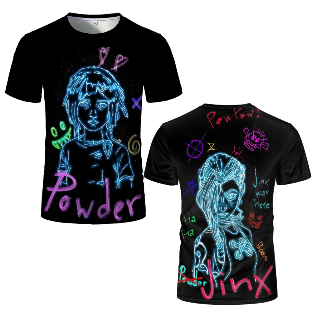 Arcane Season 2 Jinx T-shirts League Of Legends 3D Printing Caitlyn Viktor Street Oversized Tees Casual Holiday Tops Men\'s Gifts