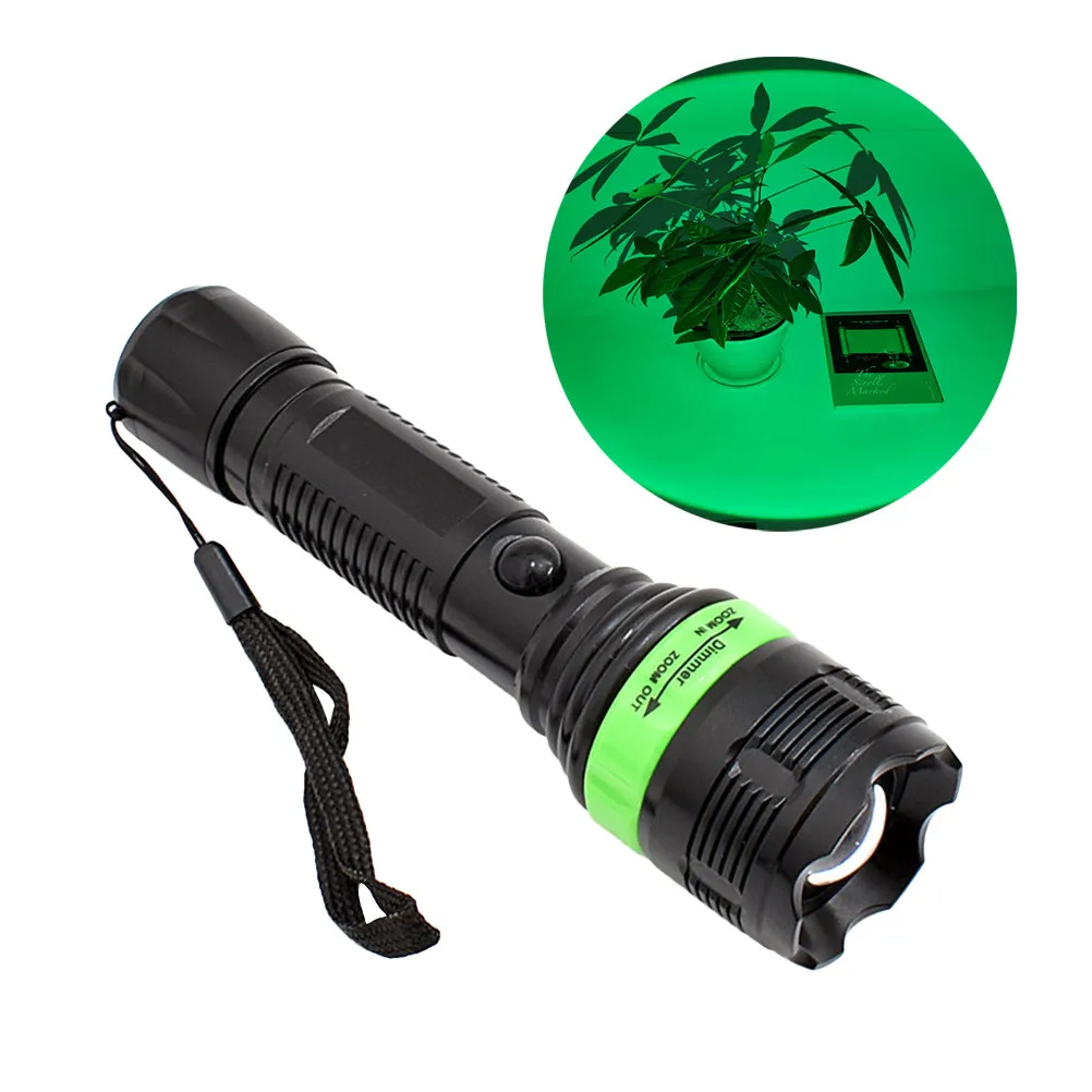 Zoom Uv Flashlight Green Outdoor Adventure Camping Night Fishing Double Light Source Mini Strong Light Flashlight Remote Focus