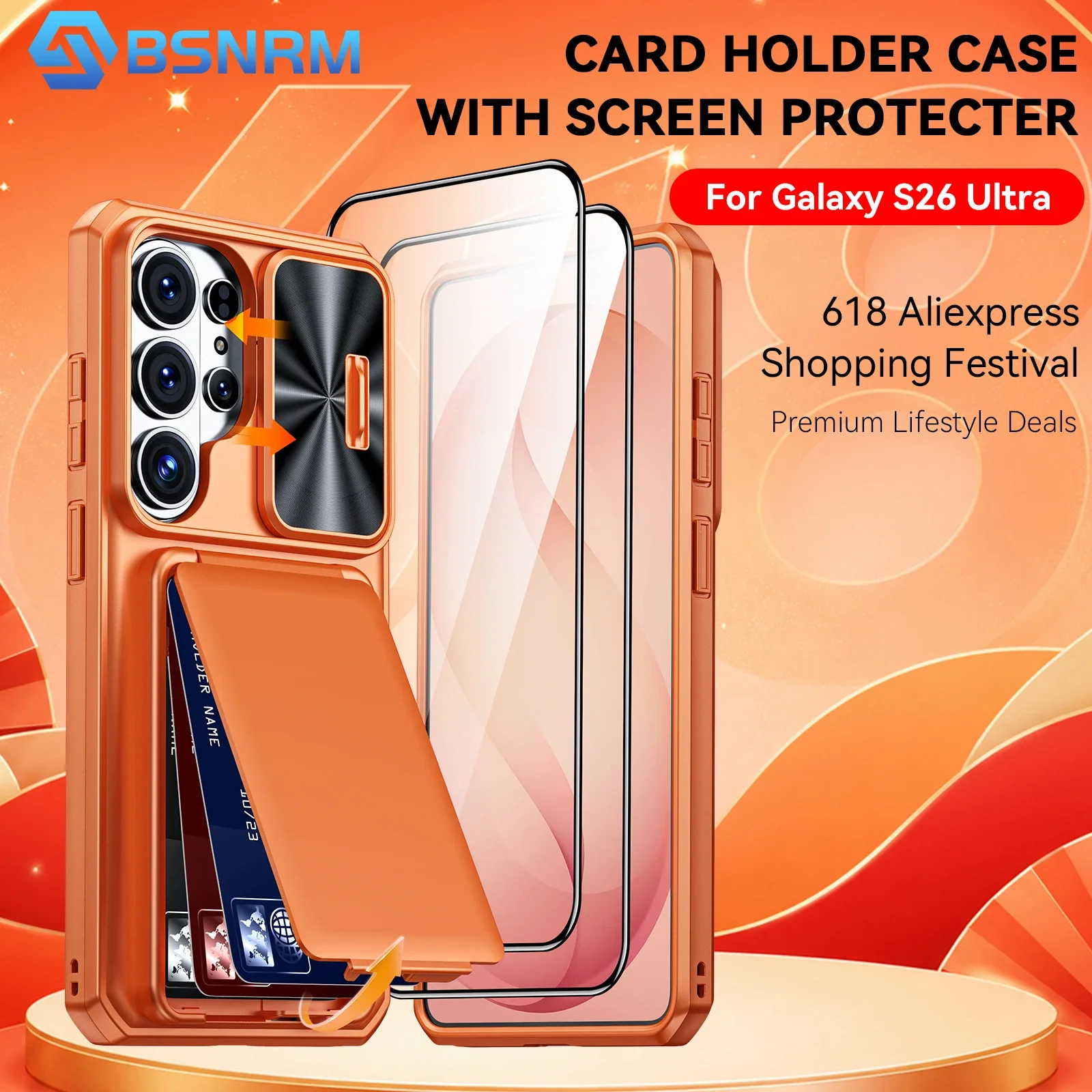 618 Top-Angebote für Samsung Galaxy S26 Ultra Handyhülle, mit Kartenhalter (RFID-Blockierung), stoßfeste Brieftaschen-Handyhülle - Orange