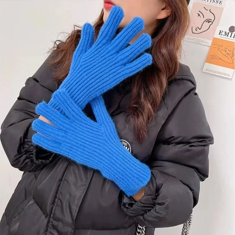 Winter Warm Knitted Gloves Full Finger Touch Screen Woolen Skiing Solid Color Soft Gloves Mittens Unisex Riding Work Gloves new