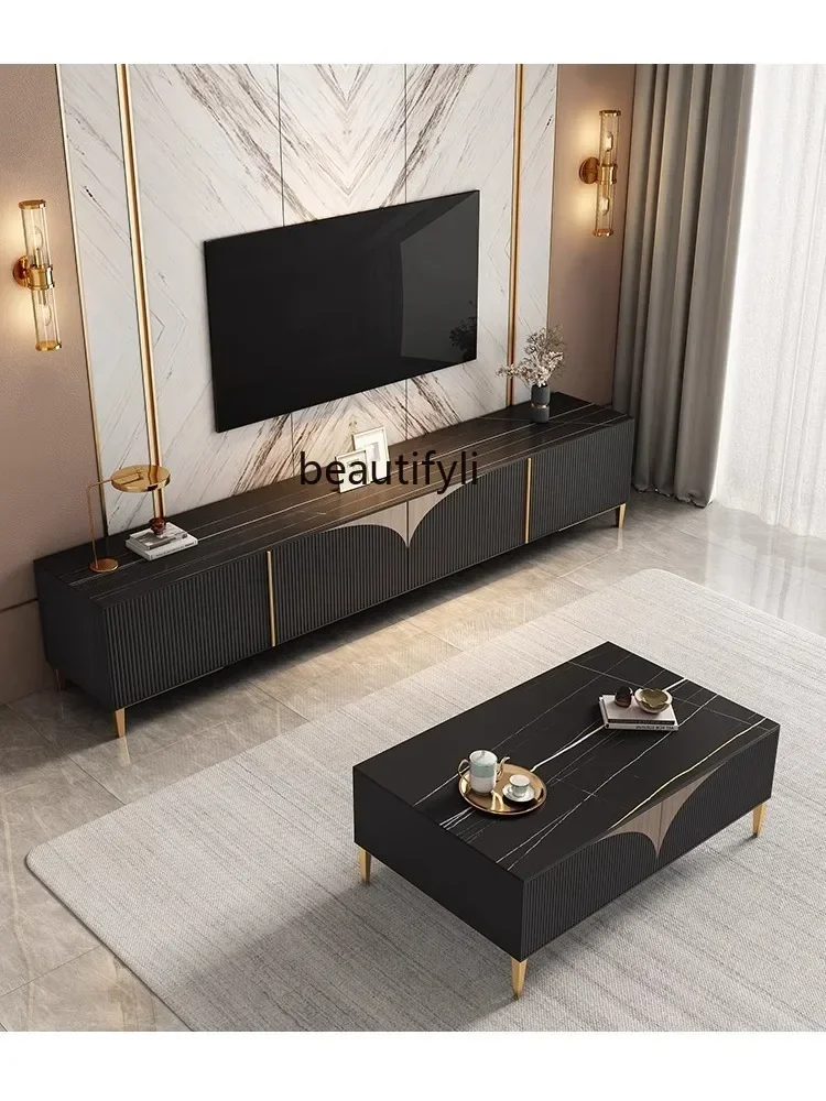 Light Luxury Four Drawers Stone Plate Coffee Table TV Cabinet Combination Modern Living Room Locker American Model House Villa