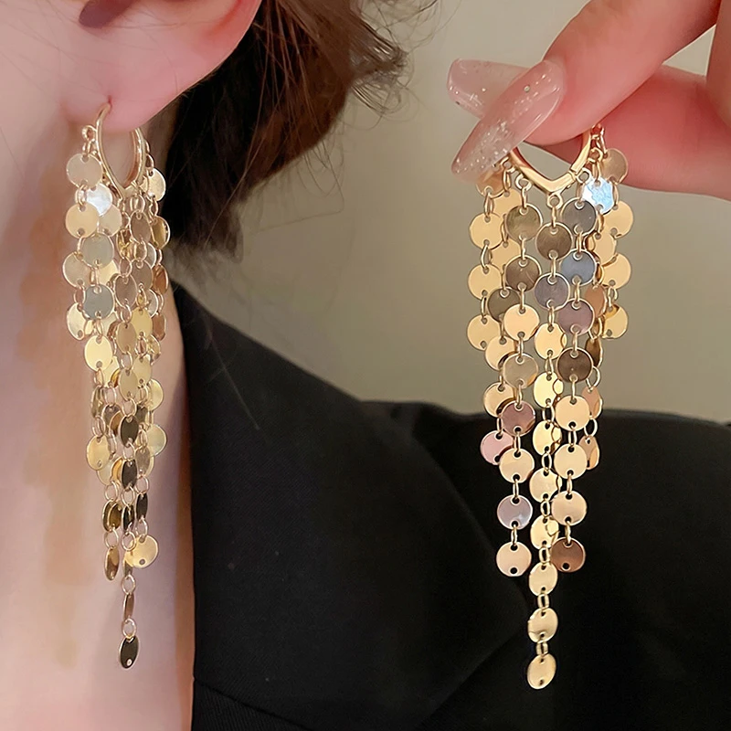 1pair Sequin Tassel Drop Earrings – Fringe Dangle for Party & Daily Style.