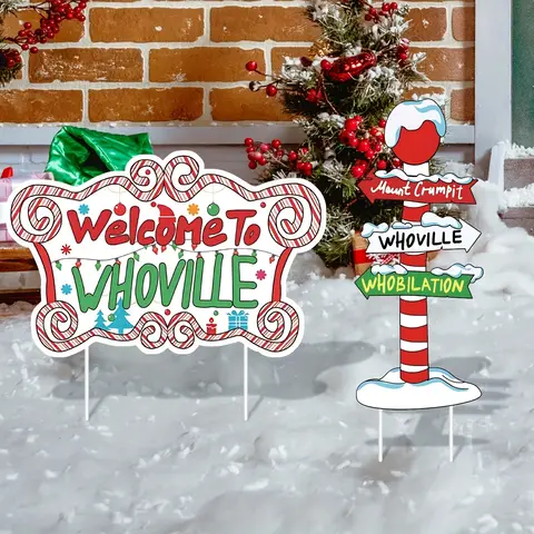 Merry Christmas Decorations, Welcome To Whovilve Yard Signs Stakes,Christmas Lawn Garden Pathway Decorations for Home Decor Outd