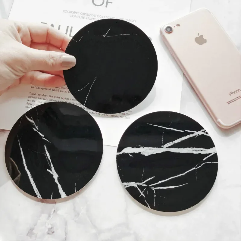 PVC Marble Coaster Black White Hexagonal Round Ins Jewelry Cushion Simulation Marble Coaster Ornaments Table Mat Drink Coasters