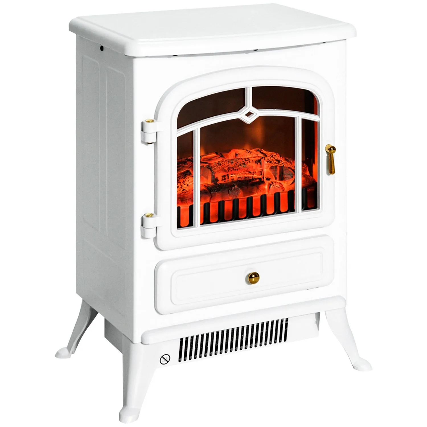 

HOMCOM Electric Fireplace Heater White with Realistic LED Log Flames Overheating Safety 750/1500W