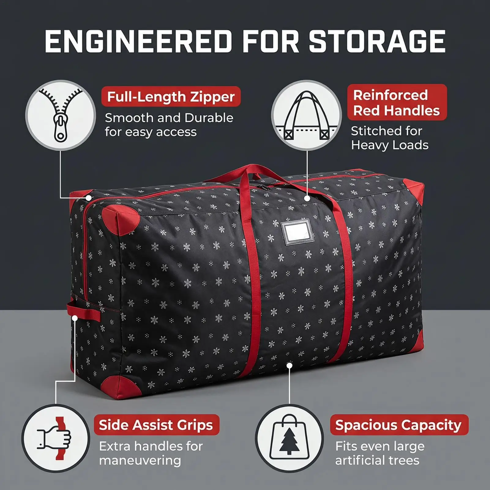 Christmas Tree Storage Box Waterproof Reinforced Handles Snowflake Moving Tote Zipper Christmas Tree Storage Bin For Home Living