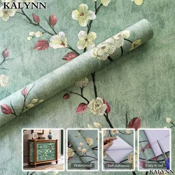 Floral Peel and Stick Wallpaper Green Flower Contact Paper Vinyl Self Adhesive Wall Paper Living Room Bedroom Cabinet Decorate