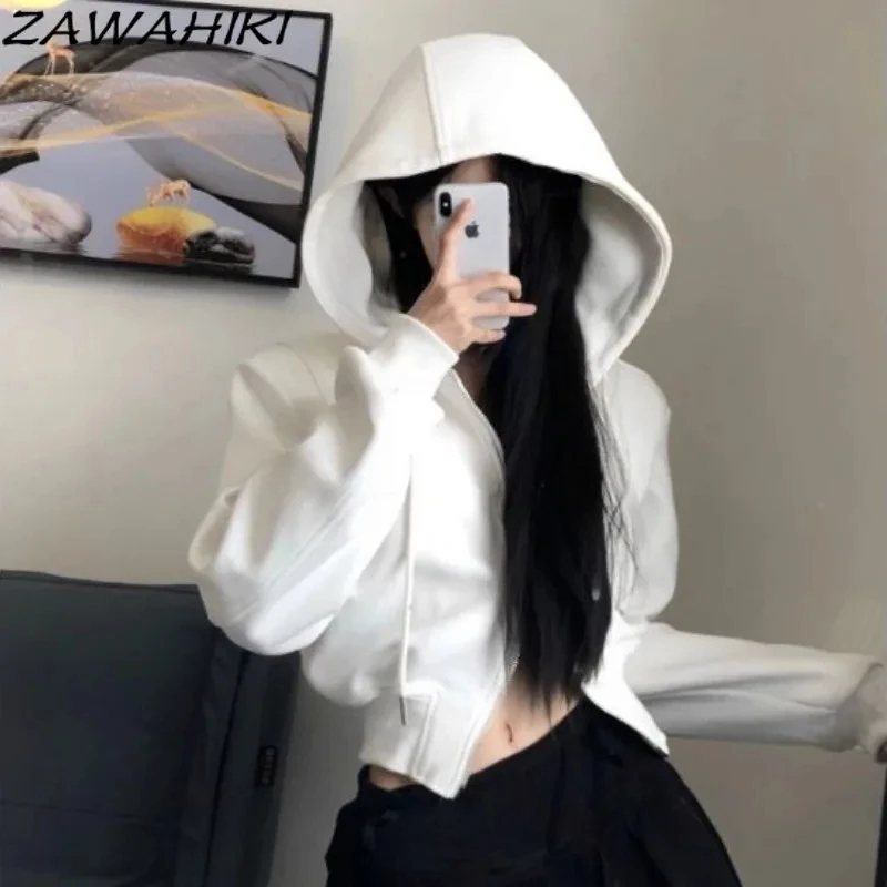 Sweatshirt Hoodies Women New Arrive Spring Fall Solid Color Casual Zipper Designed Slim Waist Versatile Y2K Aesthetic Grunge Top