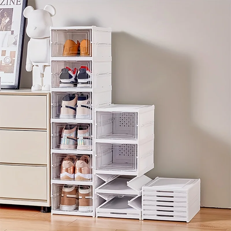 6-layer transparent shoe box, thick foldable sports shoe storage rack, stackable dust-proof high-top cabinet shoe rack