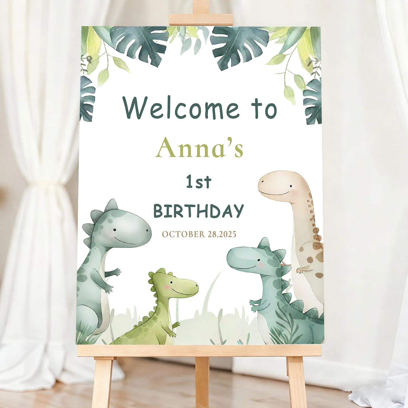 Individuelles Dinosaurier-Geburtstags-Willkommensschild aus PVC-Schaumstoff & Leinwanddruck Personalisierte Dschungel-Wanddekoration für den ersten Geburtstag von Kindern
