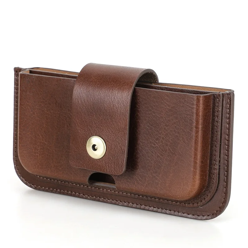 HTS-CF9092 Men's and women's retro casual top layer cowhide phone bag buckle 6.9-inch genuine leather phone waist bag